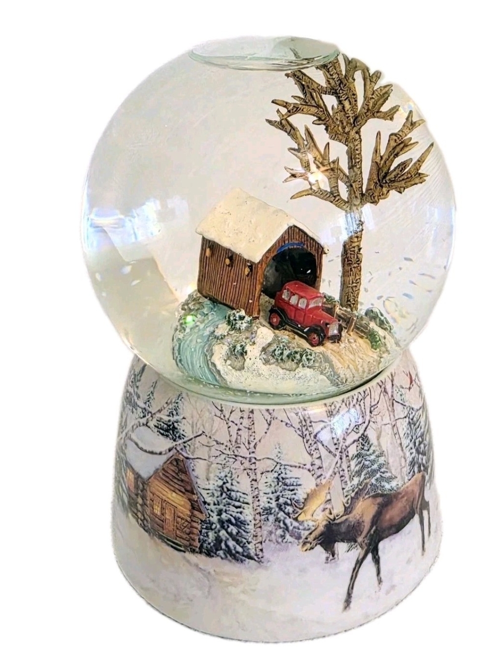 Musical Snow Globe Truck Covered Bridge Winter Scene Grandmother's House We Go